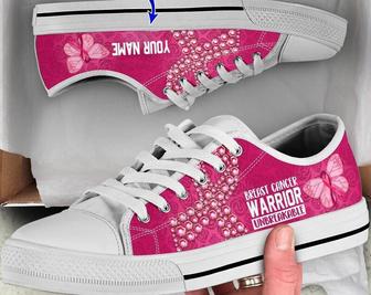Personalized Breast Cancer Warrior Unbreakable Low Top Shoes, Pink Butterfly Ribbon Canvas Shoes, Breast Cancer Warrior Gift, Gift For Women - Monsterry UK