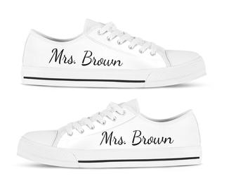 Custom Wedding Shoes Bridal Shoes Wedding Sneakers Engagement Shoes Custom Name Printed Shoes White Low Top Wedding Shoes for Womens - Monsterry DE