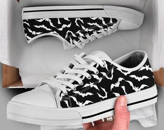 Black Bat Shoes , Bat Sneakers , Casual Shoes , Bat Gifts , Low Top Converse Style Shoes for Womens Mens Adults - Monsterry