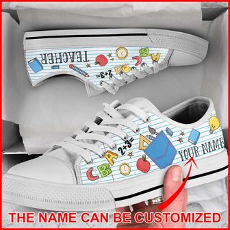 Personalized Custom Name Paper and Educational Pattern Low Top Shoes For Teacher - Monsterry