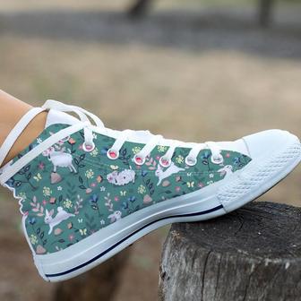 Happy Bunnies Sheep In A Colorful Flower Field High Top Shoes, Unisex Sneakers, Men And Women High Top Sneakers | Favorety
