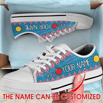 Personalized Custom Name Crayon Vintage Pattern Low Top Shoes For Teacher - Monsterry