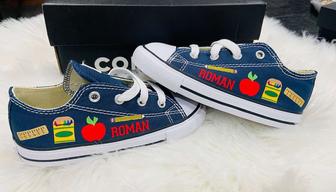 Personalized Custom Name Blue Low Top Shoes For Teacher - Monsterry