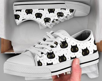 Black Cats Shoes | Cat Sneakers | Cute Shoes | Casual Shoes | Cat Owner Gifts | Low Top Converse Style Shoes for Womens Mens Adults - Monsterry AU