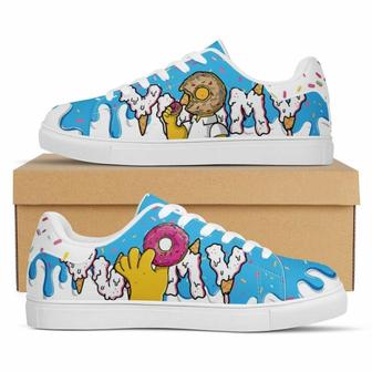 Donut Homer Simpsons Drip Low Top Leather Skate Shoes, Tennis Shoes, Fashion Sneakers | Favorety