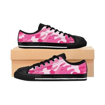 Camo Color Pink Breast Cancer Awareness Camouflage Low Top Sneakers Shoes - Monsterry