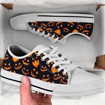 Horror Pumpkin Face Halloween Canvas Low Top Shoes - Monsterry UK