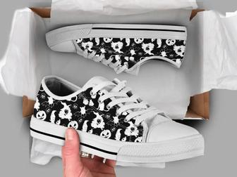 Halloween Spooky Witch Black Canvas Low Top Shoes - Monsterry