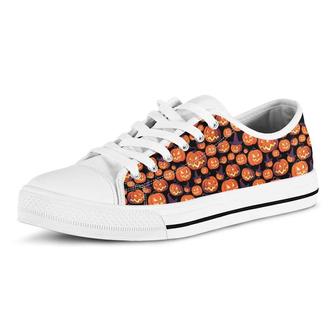 Pumpkins and Witches Pattern Sneakers Casual Canvas Low Top Converse Shoes For Halloween - Monsterry DE