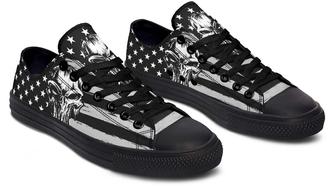 USA Flag Punisher Black And White Low Top Canvas Shoes - Monsterry CA