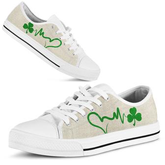 Irish Shamrock Heartbeat Irish St Day Converse Sneakers Low Top Shoes - Monsterry CA