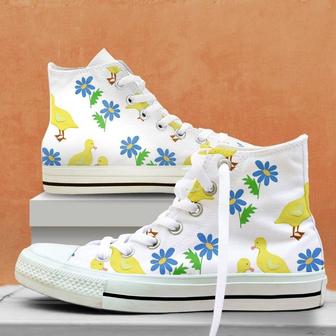 Duckling And Flowers High Top Shoes, Unisex Sneakers, Men And Women High Top Sneakers | Favorety