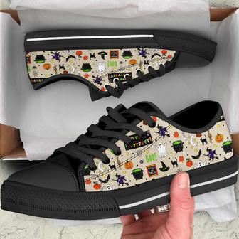 Trick or Treat Witches Boos Halloween Canvas Low Top Shoes - Monsterry DE