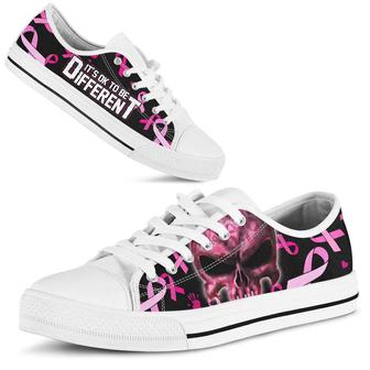 Breast Cancer Awareness Skull Ok To Be Different Low Top Shoes - Monsterry CA