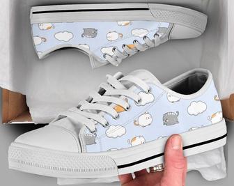 Flying Cat Shoes , Cat Sneakers , Cute Shoes , Casual Shoes , Cat Owner Gifts , Low Top Converse Style Shoes for Womens Mens Adults - Monsterry