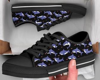 Blue Shark Shoes , Shark Sneakers , Shark Print Pattern , Shark Lover Gifts , Custom Low Top Converse Style Sneakers For Women & Men - Monsterry