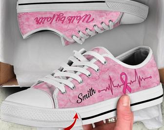 Custom Walk By Faith Breast Cancer Low Top Shoes, Pink Ribbon Canvas Shoes, Breast Cancer Warrior Gift, Cancer Sneakers, Christmas gifts - Monsterry DE