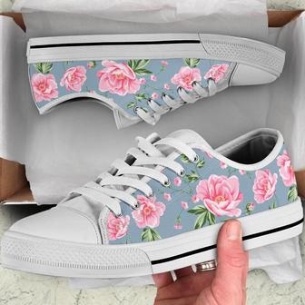 Dusty Blue Rose Shoes , Floral Print Sneakers , Rose Shoes , Wedding Shoes , Low Top Converse Style Shoes for Womens Mens Adults - Monsterry DE