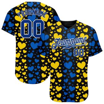 Custom 3D Pattern Design Hearts Painted In The Colors Of The Ukrainian Flag Authentic Baseball Jersey - Monsterry