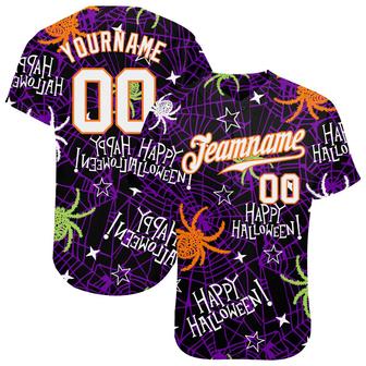 Custom 3D Pattern Happy Halloween Spiders Authentic Baseball Jersey - Monsterry