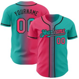 Custom Aqua Neon Pink-Black Authentic Gradient Fashion Baseball Jersey - Monsterry AU