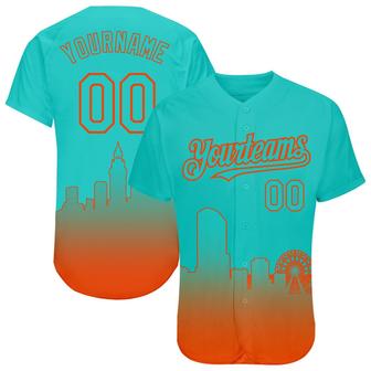 Custom Aqua Orange 3D Miami City Edition Fade Fashion Authentic Baseball Jersey - Monsterry DE