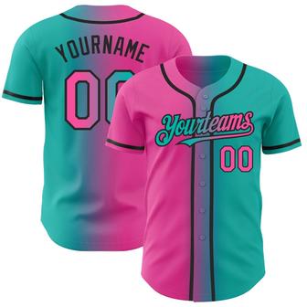 Custom Aqua Pink-Black Authentic Gradient Fashion Baseball Jersey - Monsterry DE