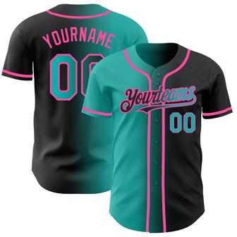 Custom Black Aqua-Pink Authentic Gradient Fashion Baseball Jersey - Monsterry