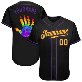 Custom Black Gold-Purple Rainbow Colored Hand For Pride LGBT Authentic Baseball Jersey - Monsterry UK
