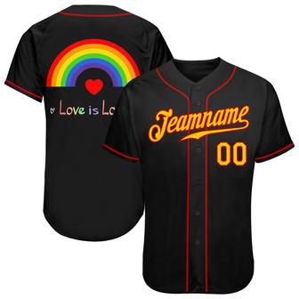 Custom Black Gold-Red Rainbow For Pride Month Love Is Love LGBT Authentic Baseball Jersey - Monsterry UK