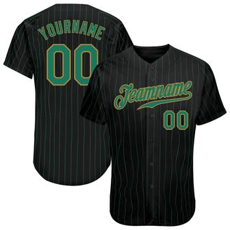 Custom Black Kelly Green Pinstripe Kelly Green-Old Gold Authentic Baseball Jersey - Monsterry