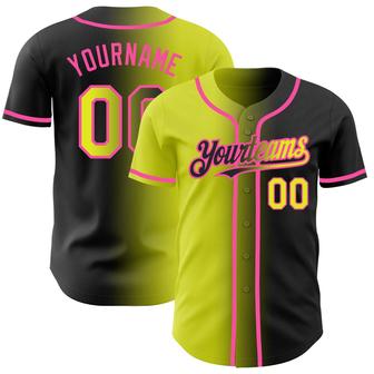 Custom Black Neon Yellow-Pink Authentic Gradient Fashion Baseball Jersey - Monsterry UK