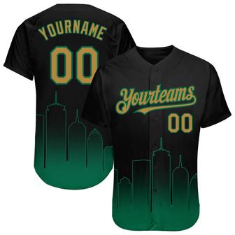 Custom Black Old Gold-Kelly Green 3D Boston City Edition Fade Fashion Authentic Baseball Jersey - Monsterry AU