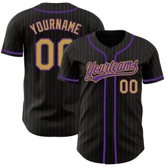 Custom Black Old Gold Pinstripe Old Gold-Purple Authentic Baseball Jersey - Monsterry