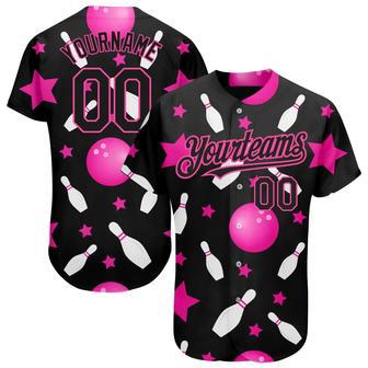 Custom Black Pink 3D Pattern Design Bowling Authentic Baseball Jersey | Favorety CA