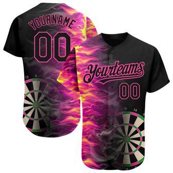 Custom Black Pink 3D Pattern Design Fiery Dart Board Authentic Baseball Jersey | Favorety AU