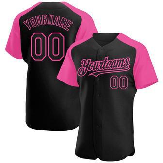 Custom Black Pink Authentic Raglan Sleeves Baseball Jersey | Favorety