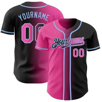 Custom Black Pink-Light Blue Authentic Gradient Fashion Baseball Jersey - Monsterry CA