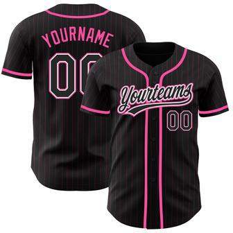 Custom Black Pink Pinstripe Black-White Authentic Baseball Jersey | Favorety UK