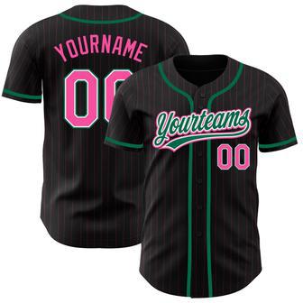 Custom Black Pink Pinstripe Pink-Kelly Green Authentic Baseball Jersey | Favorety DE