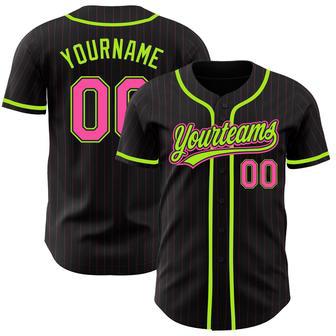 Custom Black Pink Pinstripe Pink-Neon Green Authentic Baseball Jersey | Favorety AU