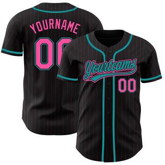 Custom Black Pink Pinstripe Pink-Teal Authentic Baseball Jersey | Favorety CA