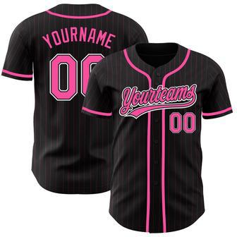 Custom Black Pink Pinstripe Pink-White Authentic Baseball Jersey | Favorety UK