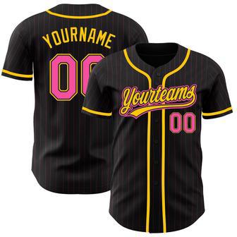 Custom Black Pink Pinstripe Pink-Yellow Authentic Baseball Jersey | Favorety DE