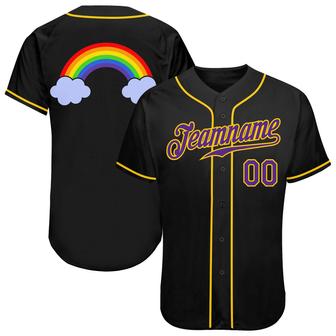 Custom Black Purple-Gold Rainbow For Pride LGBT Authentic Baseball Jersey - Monsterry UK