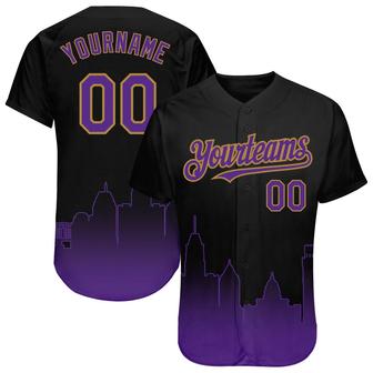 Custom Black Purple-Old Gold 3D Baltimore City Edition Fade Fashion Authentic Baseball Jersey - Monsterry UK
