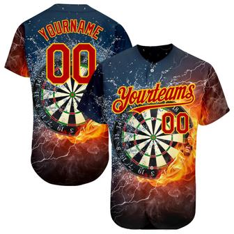 Custom Black Red-Gold 3D Pattern Design Flame Dart Board Authentic Baseball Jersey - Monsterry AU