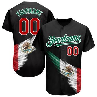 Custom Black Red-Kelly Green 3D The Abstract Wing With Mexican Flag Authentic Baseball Jersey - Monsterry AU