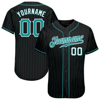 Custom Black Teal Pinstripe Teal-White Authentic Baseball Jersey - Monsterry