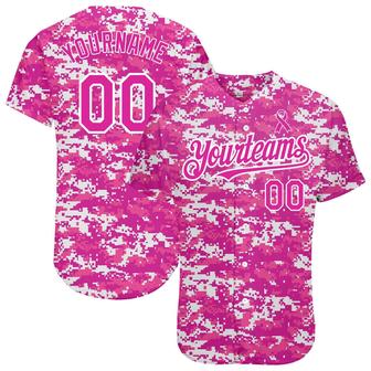 Custom Camo Deep Pink-Black 3D Pink Ribbon Breast Cancer Awareness Month Women Health Care Support Authentic Baseball Jersey - Monsterry